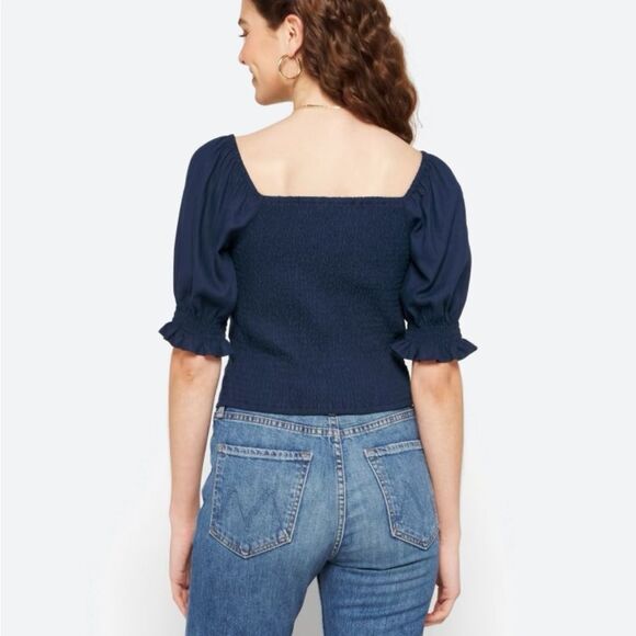 NWOT Daisy & Delilah Kirsten Smocked Back Crop Top in navy size L - Picture 3 of 5